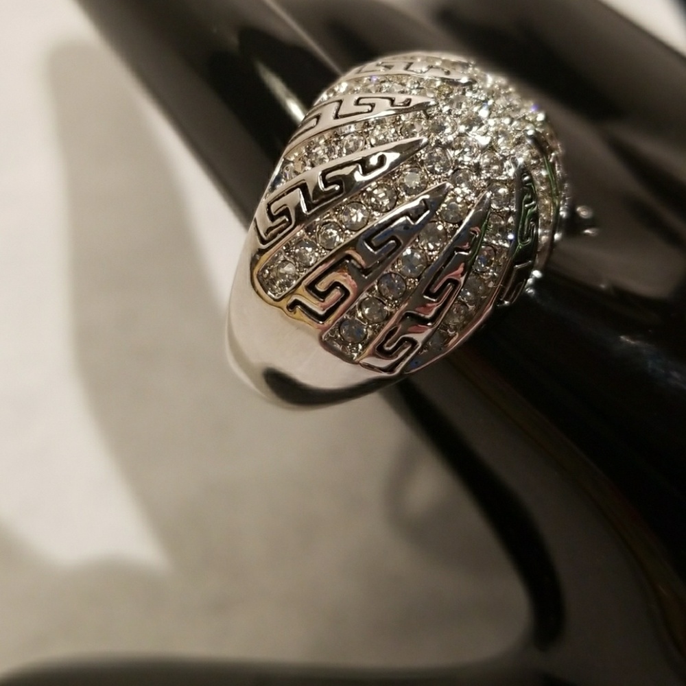 Silver Plate Crystal Dome Ring - image 3